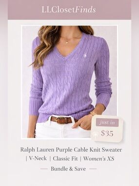 Ralph Lauren Purple Cable Knit Sweater | V-Neck | Classic Fit | Women’s XS